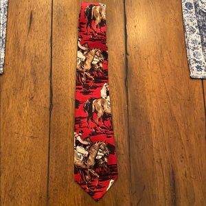 Red Ralph Lauren tie racing scene